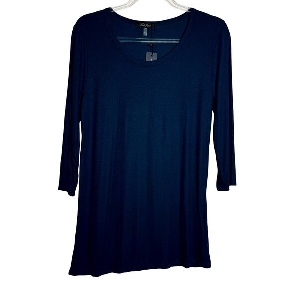 Laila Jayde 3/4 Sleeve Ribbed Fitted Top - Navy Blue NWT Size Large - Picture 1 of 7